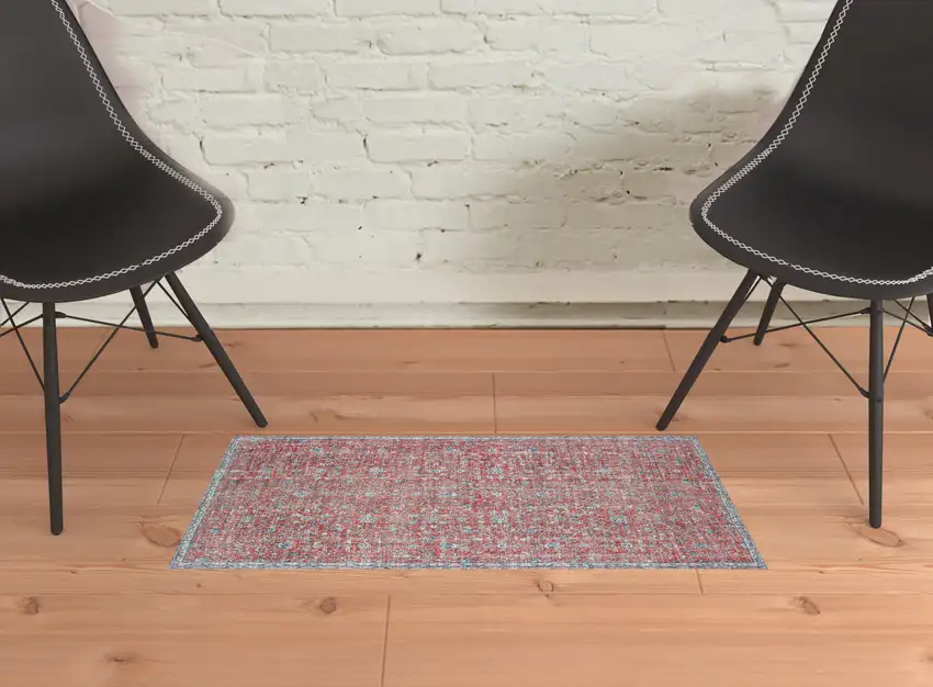 Red And Blue Oriental Power Loom Stain Resistant Area Rug Photo 2