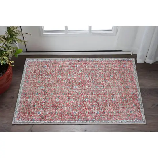 Red And Blue Oriental Distressed Area Rug Photo 1