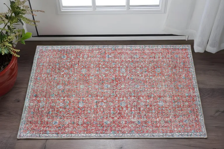 Red And Blue Oriental Power Loom Stain Resistant Area Rug Photo 5