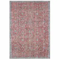 Photo of Red And Blue Oriental Power Loom Stain Resistant Area Rug