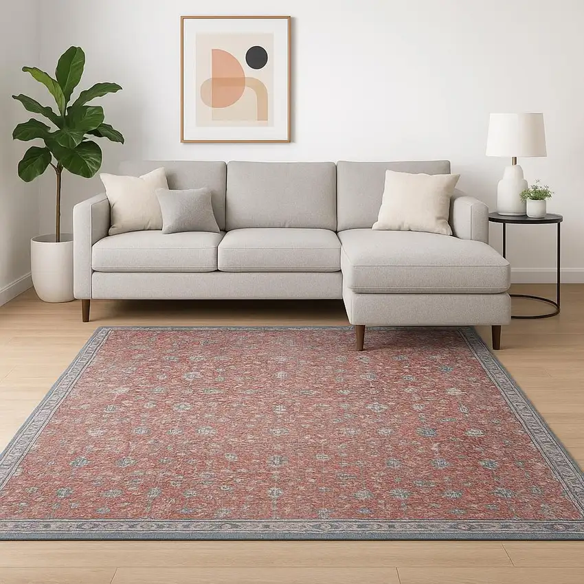 Red And Blue Oriental Power Loom Stain Resistant Area Rug Photo 1