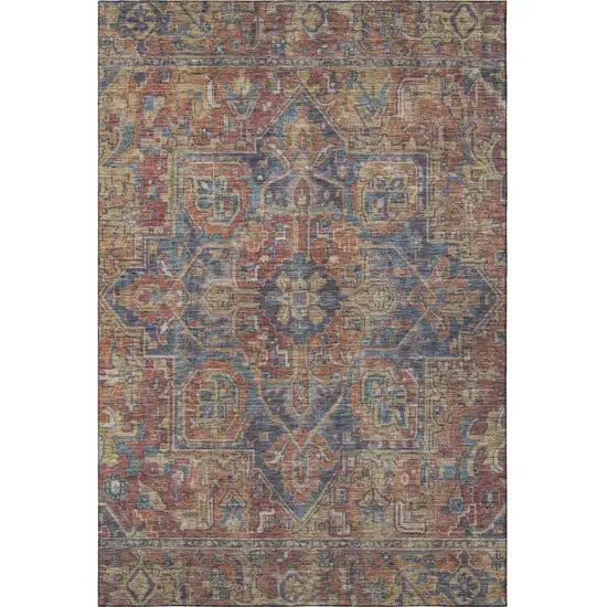 Red And Blue Oriental Washable Area Rug With UV Protection Photo 4