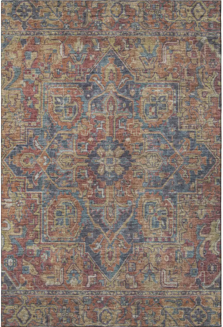 Red And Blue Oriental Washable Area Rug With UV Protection Photo 4