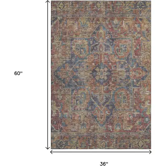 Red And Blue Oriental Washable Area Rug With UV Protection Photo 3