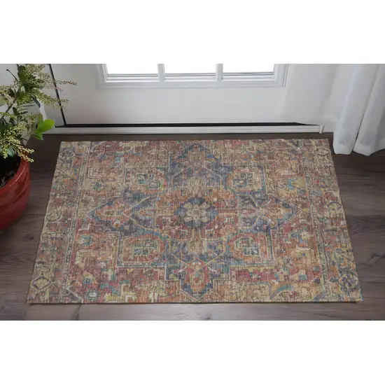 Red And Blue Oriental Washable Area Rug With UV Protection Photo 2