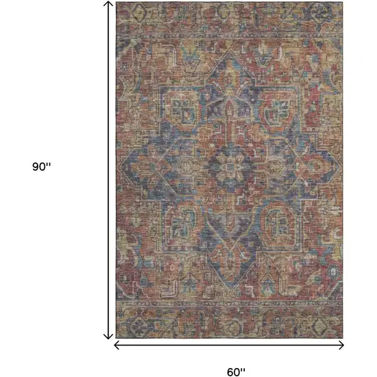 Red And Blue Medallion Distressed Washable Area Rug With UV Protection Photo 8