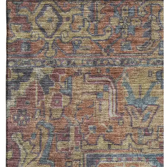 Red And Blue Medallion Distressed Washable Area Rug With UV Protection Photo 3