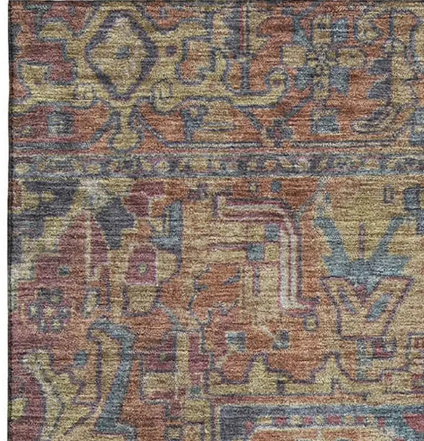 Red And Blue Medallion Distressed Washable Area Rug With UV Protection Photo 3