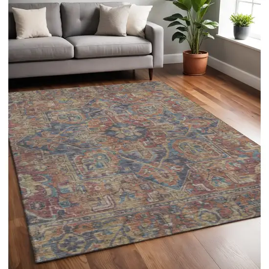 Red And Blue Oriental Washable Area Rug With UV Protection Photo 2