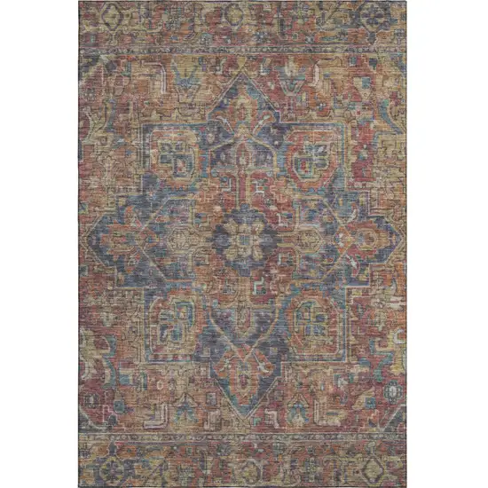 Red And Blue Medallion Distressed Washable Area Rug With UV Protection Photo 2