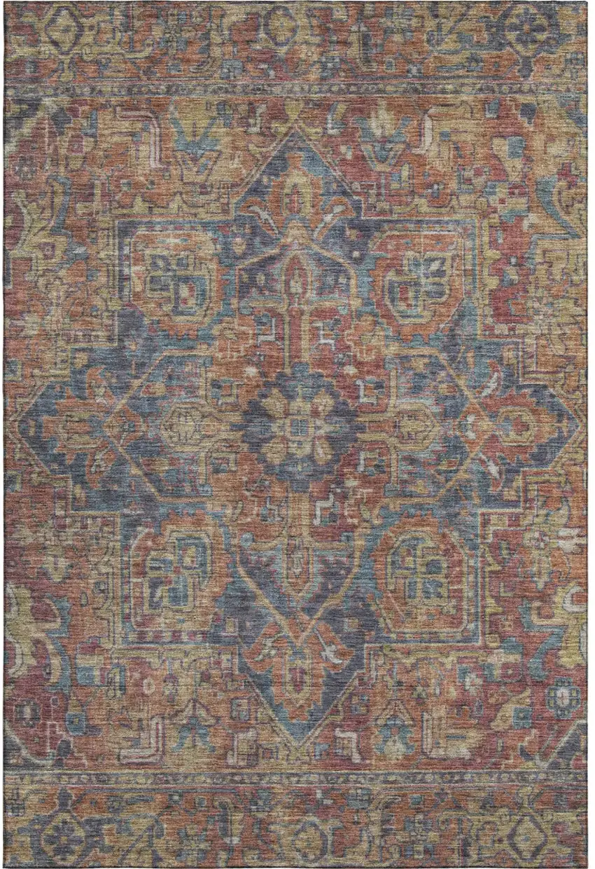 Red And Blue Medallion Distressed Washable Area Rug With UV Protection Photo 2