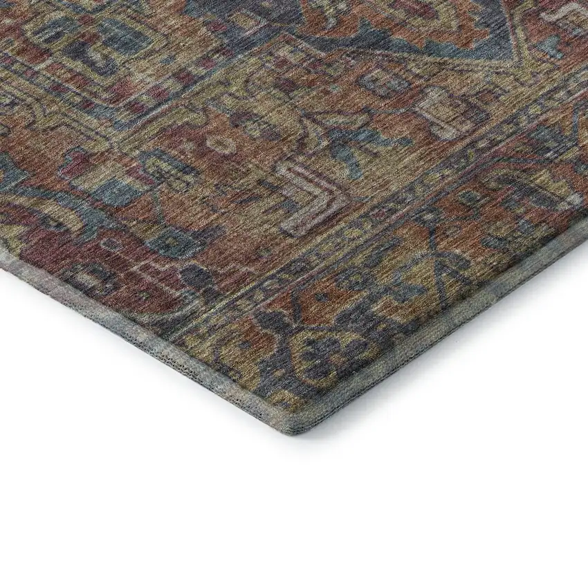 Red And Blue Medallion Distressed Washable Area Rug With UV Protection Photo 6