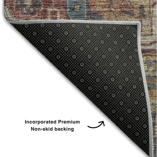 Red And Blue Medallion Distressed Washable Area Rug With UV Protection Photo 5
