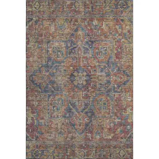 Red And Blue Oriental Washable Area Rug With UV Protection Photo 1