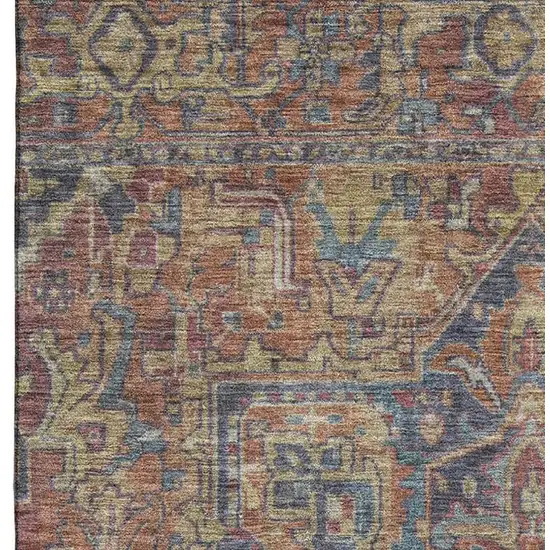 Red And Blue Medallion Distressed Washable Area Rug With UV Protection Photo 4