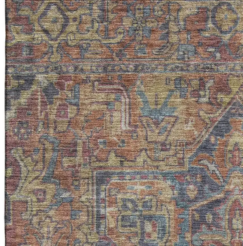 Red And Blue Medallion Distressed Washable Area Rug With UV Protection Photo 4