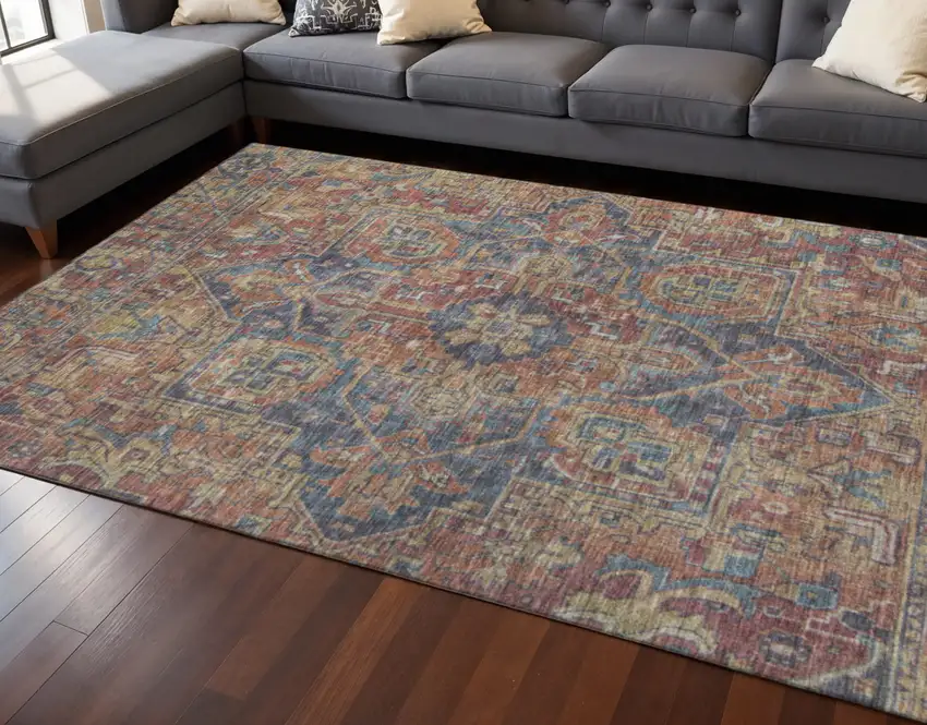 Red And Blue Oriental Washable Area Rug With UV Protection Photo 2