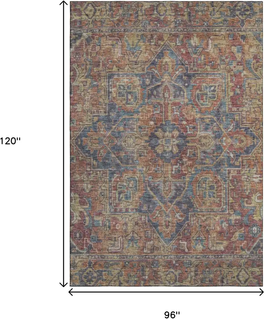 Red And Blue Oriental Washable Area Rug With UV Protection Photo 3