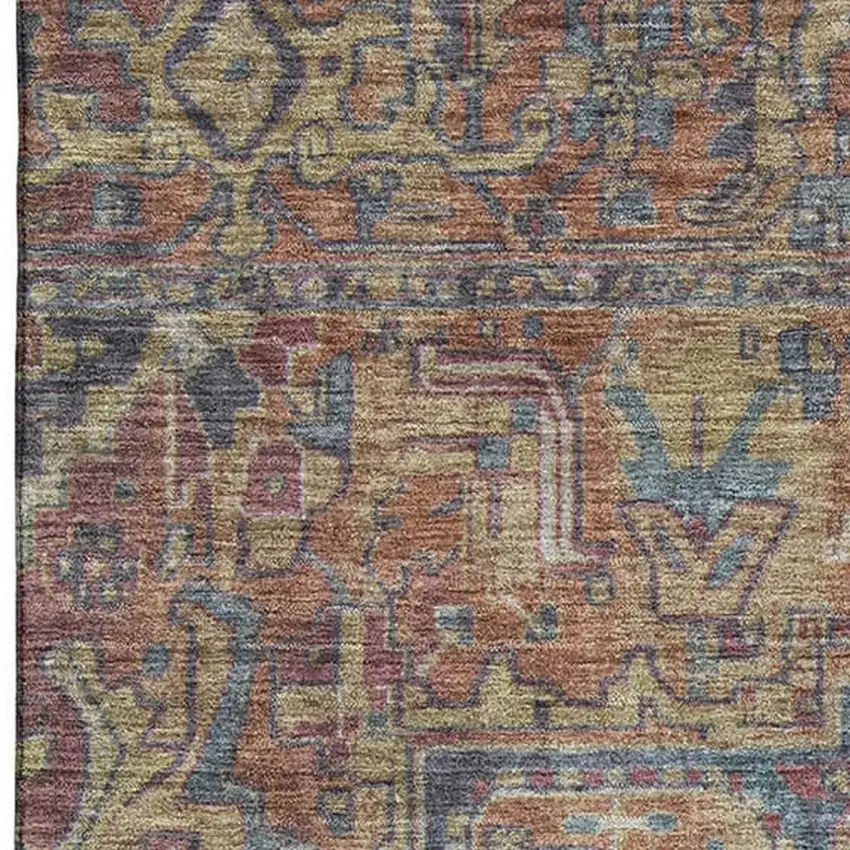 Red And Blue Oriental Washable Area Rug With UV Protection Photo 3