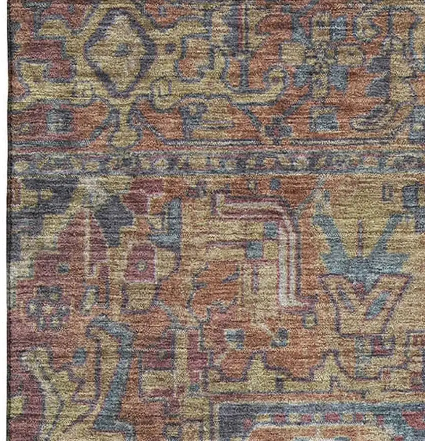 Red And Blue Oriental Washable Area Rug With UV Protection Photo 3