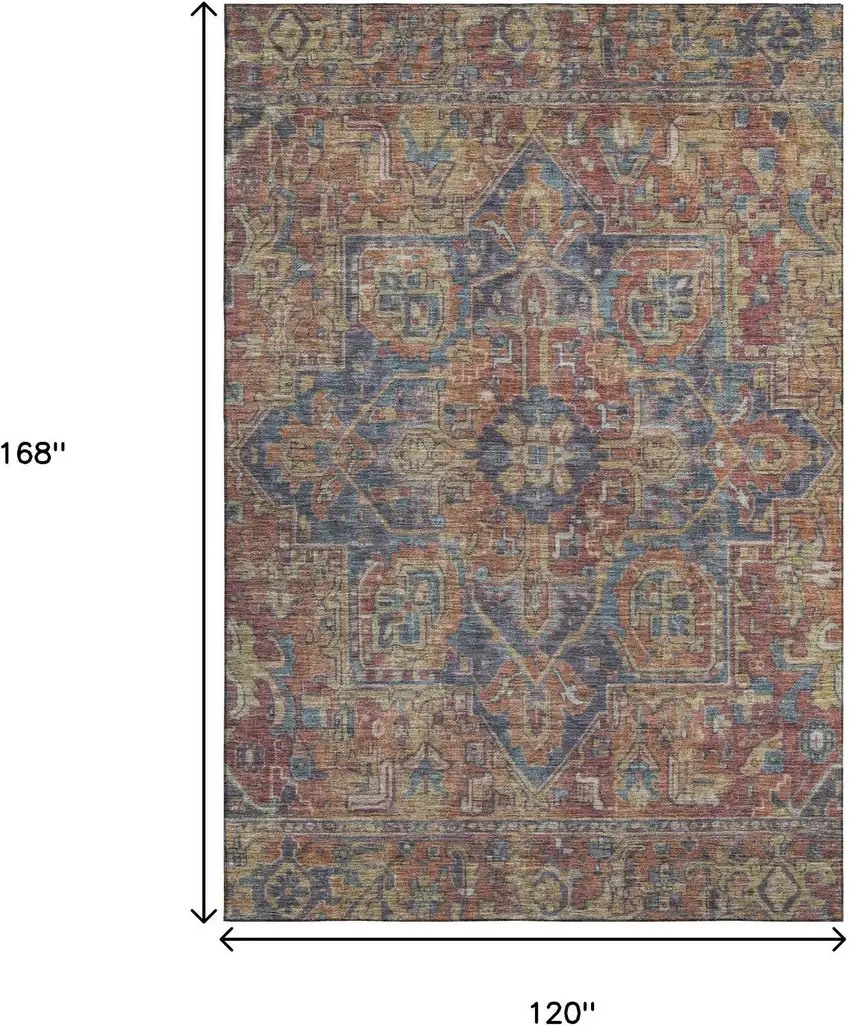 Red And Blue Oriental Washable Area Rug With UV Protection Photo 3