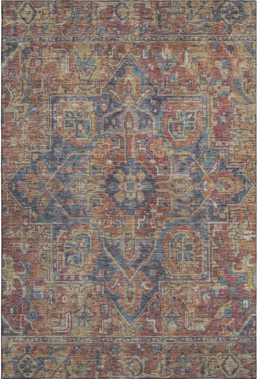Red And Blue Oriental Washable Area Rug With UV Protection Photo 1