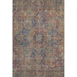 Photo of Red And Blue Oriental Washable Area Rug With UV Protection