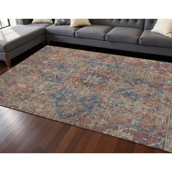 Red And Blue Oriental Washable Area Rug With UV Protection Photo 2