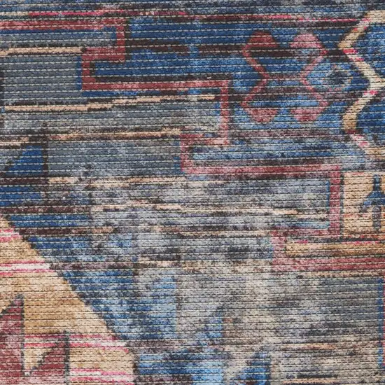 Red And Blue Southwestern Power Loom Distressed Washable Area Rug Photo 1