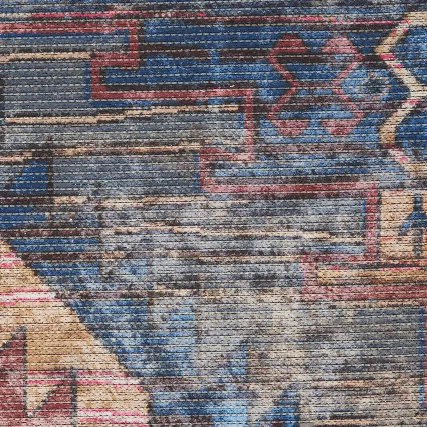 Red And Blue Southwestern Power Loom Distressed Washable Area Rug Photo 1