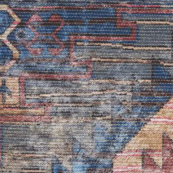 Red And Blue Southwestern Power Loom Distressed Washable Area Rug Photo 3