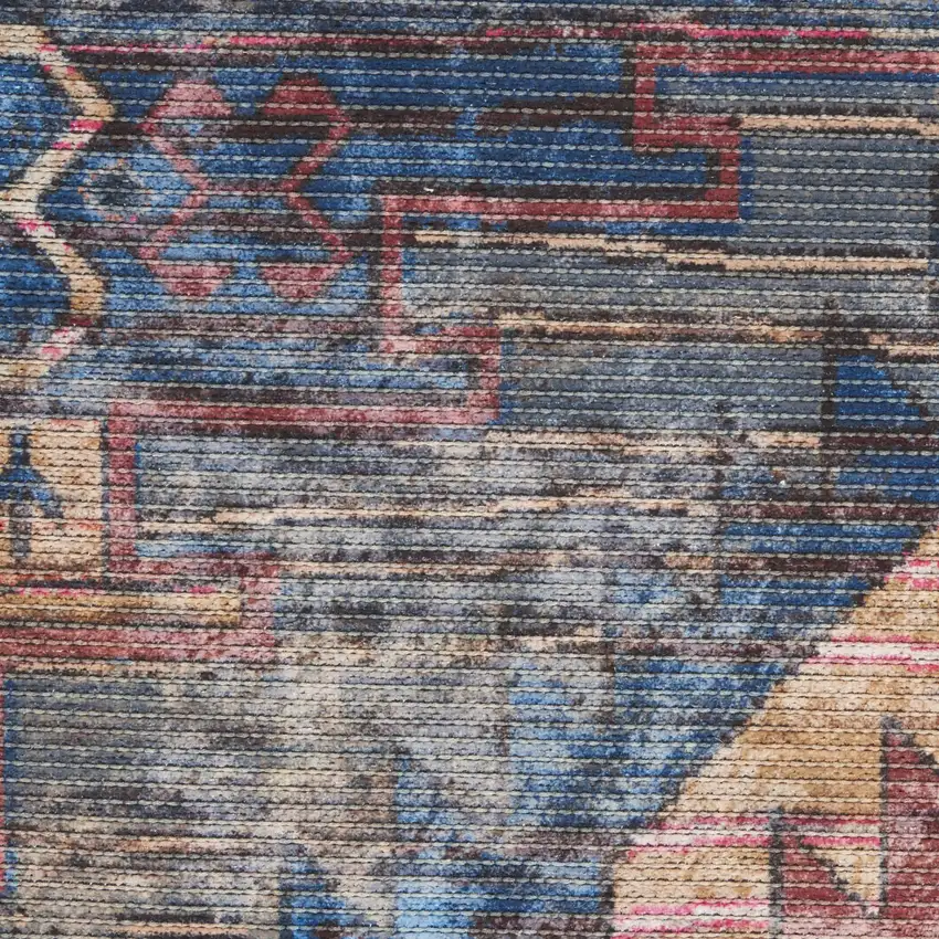 Red And Blue Southwestern Power Loom Distressed Washable Area Rug Photo 3