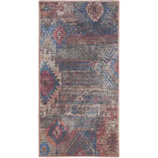 Red And Blue Southwestern Power Loom Distressed Washable Area Rug Photo 2