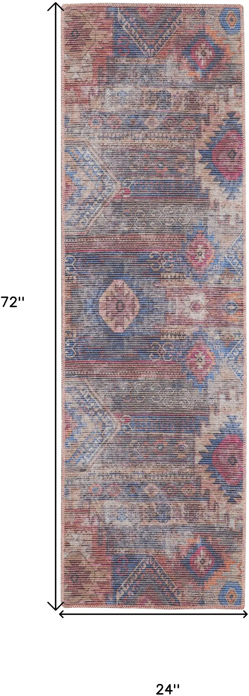 Red And Blue Southwestern Power Loom Distressed Washable Runner Rug Photo 5