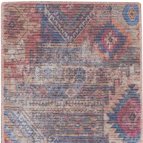 2' X 6' Red And Blue Southwestern Power Loom Distressed Washable Runner Rug Photo 1