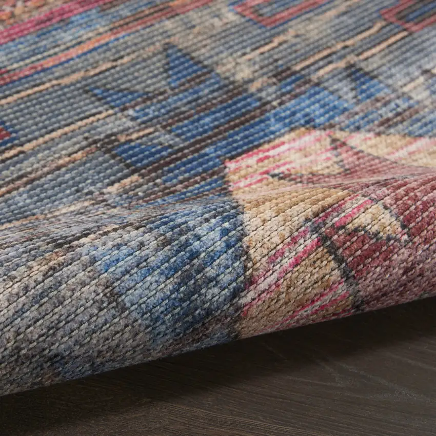 2' X 6' Red And Blue Southwestern Power Loom Distressed Washable Runner Rug Photo 7
