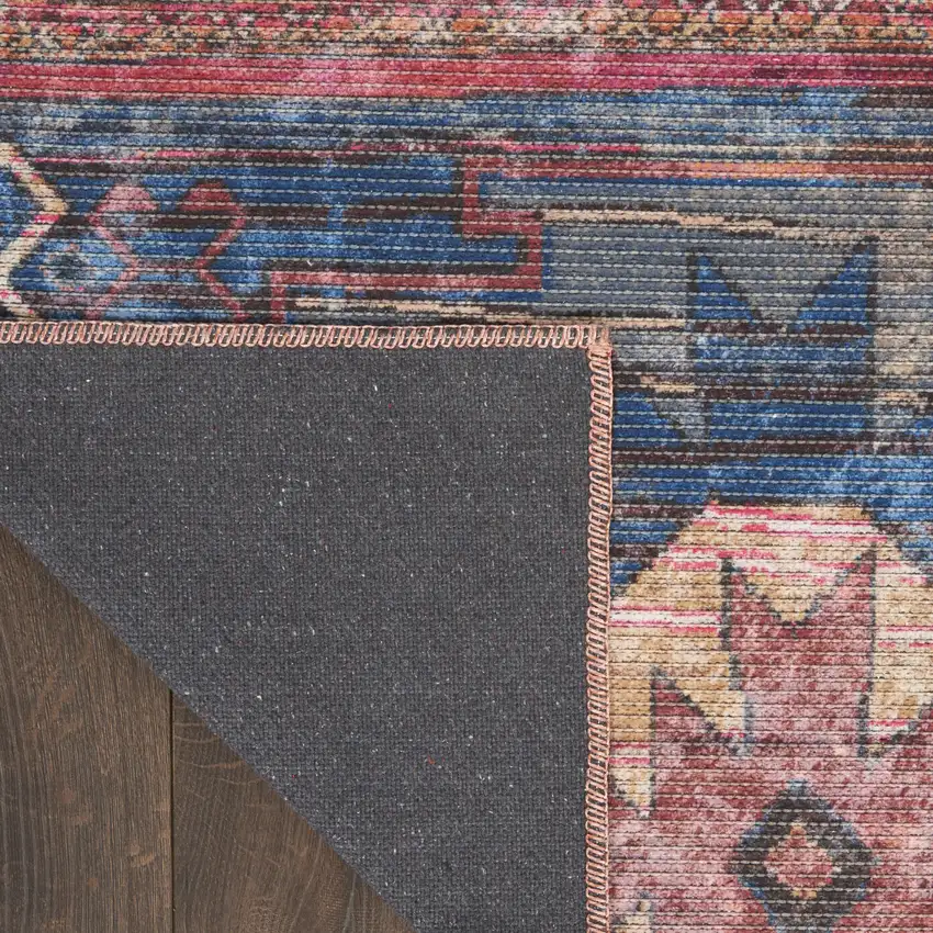 2' X 6' Red And Blue Southwestern Power Loom Distressed Washable Runner Rug Photo 9