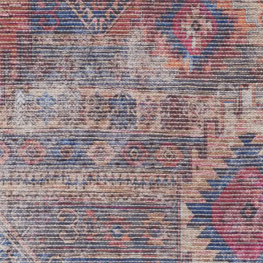 Red And Blue Southwestern Power Loom Distressed Washable Runner Rug Photo 3