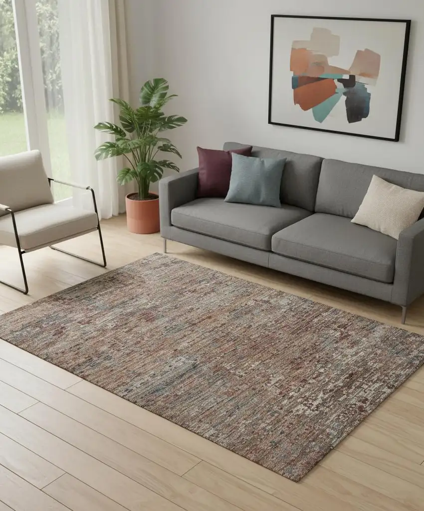 Red And Blue Wool Abstract Hand Knotted Area Rug Photo 1