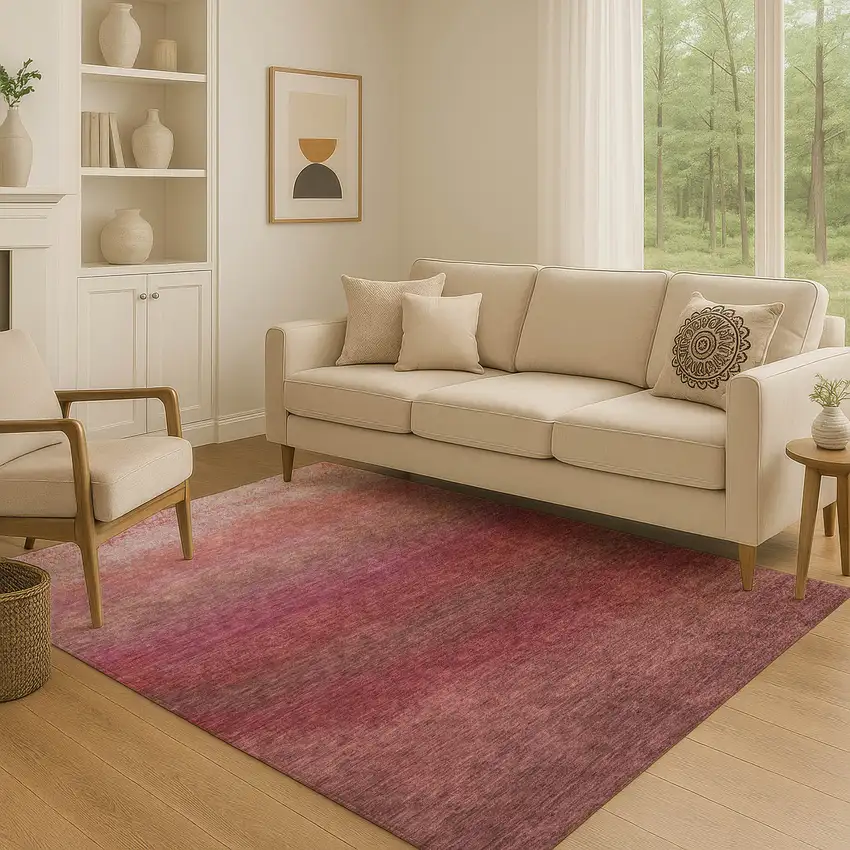 Red And Blush Ombre Washable Area Rug With UV Protection Photo 5