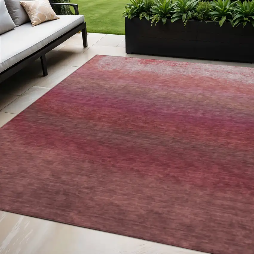Red And Blush Ombre Washable Indoor Outdoor Area Rug Photo 2