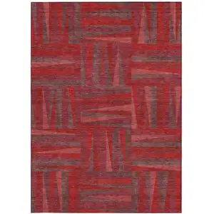 Photo of Red And Brown Geometric Washable Indoor Outdoor Area Rug