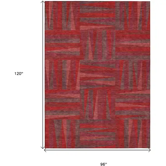 Red And Brown Geometric Washable Indoor Outdoor Area Rug Photo 3