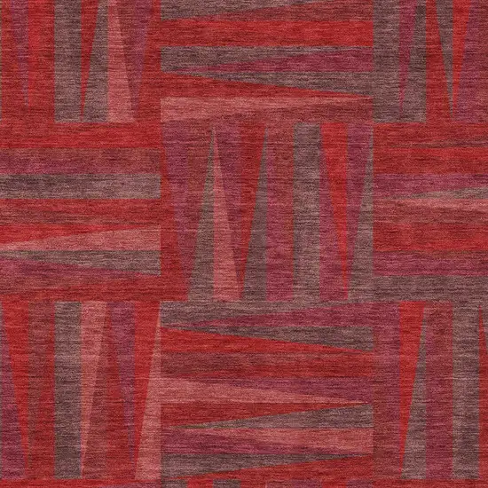 Red And Brown Geometric Washable Indoor Outdoor Area Rug Photo 5