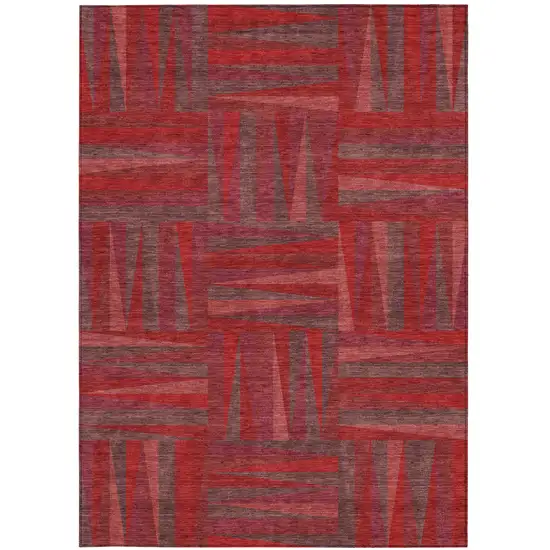 Red And Brown Geometric Washable Indoor Outdoor Area Rug Photo 6