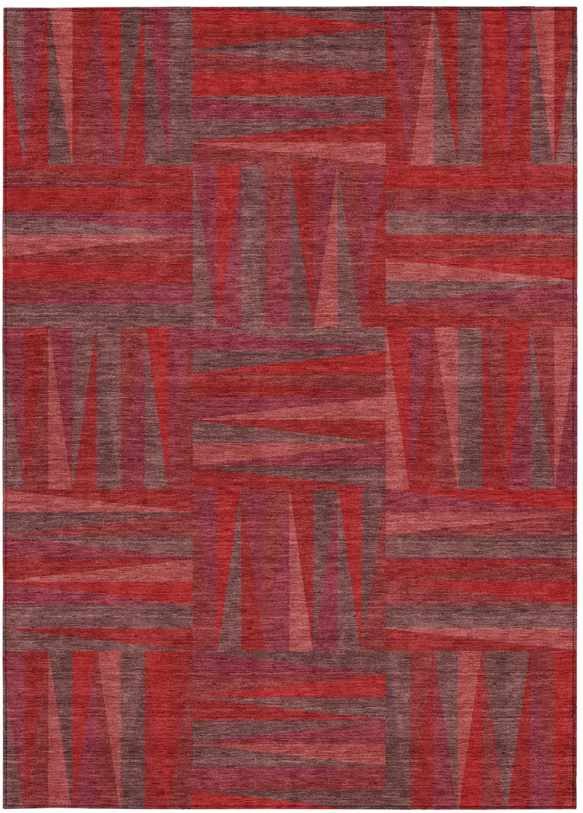 Red And Brown Geometric Washable Indoor Outdoor Area Rug Photo 6