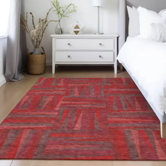 Red And Brown Geometric Washable Indoor Outdoor Area Rug Photo 9
