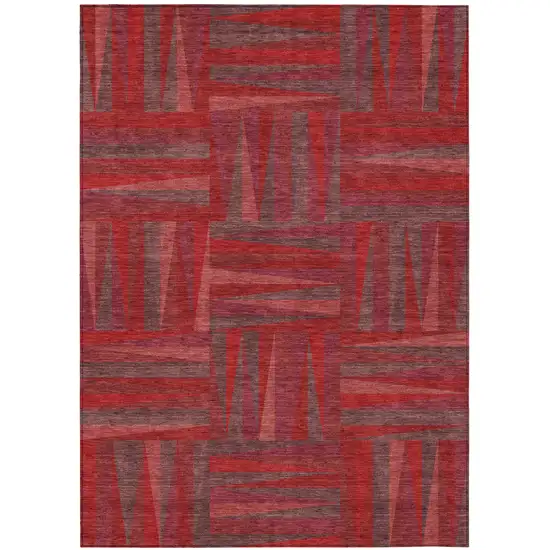 Red And Brown Geometric Washable Indoor Outdoor Area Rug Photo 2