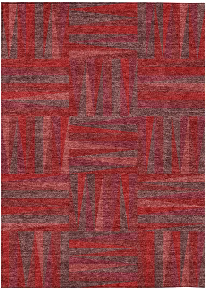 Red And Brown Geometric Washable Indoor Outdoor Area Rug Photo 2