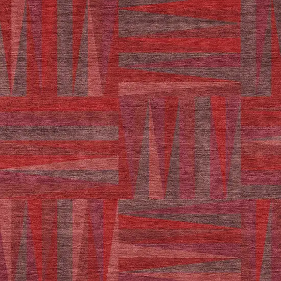 Red And Brown Geometric Washable Indoor Outdoor Area Rug Photo 5